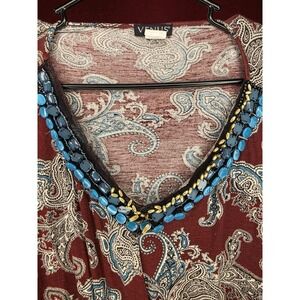 Venus Paisley Print Top Burgundy Blue Embellished‎ V Neck 3/4 Sleeve